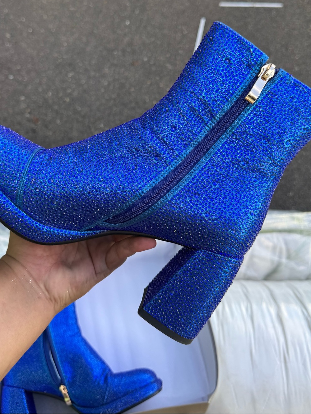 FINDVELL Blue Rhinestone Platform Ankle Boots Chunky Heel Size 7.5 - Picture 5 of 7